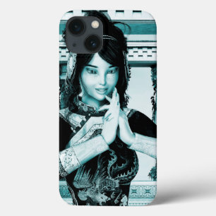 iPhone 13 Case Femme royale asiatique Portrait d'art en bleu
