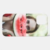Coques Case-Mate iPhone Femme tenant une pastèque tranchée (Verso (horizontal))