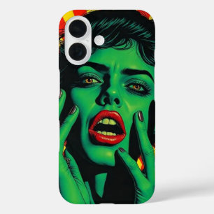 Coques iPhone 16 Femme verte à l'art pop.
