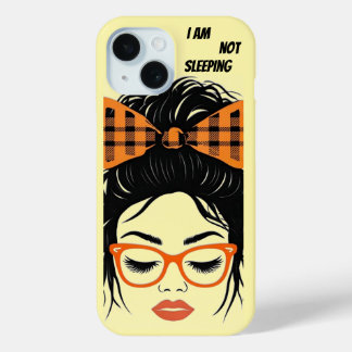 Coque Pour iPhone 15 Femme Whimsical avec lunettes orange
