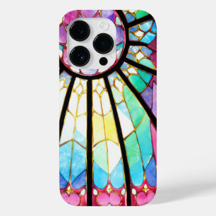 Coque Pour iPhone 14 Pro Fenêtre en verre rose bleu