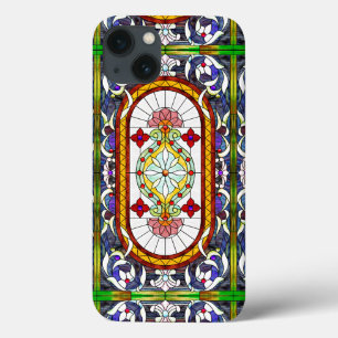 iPhone 13 Coque Fenêtre en verre teinté Art Nouveau coloré Tiffany