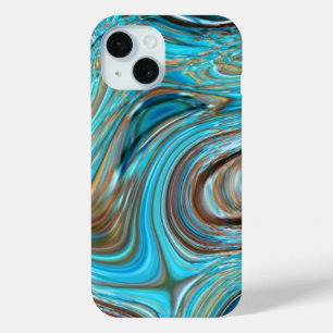 Coque Pour iPhone 15 ferme bleu turquoise Tourbillons turquoise à grain