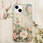 Coque Pour iPhone 14 Ferme Cottage Rustique Floral sur le côté de la gr<br><div class="desc">Très joli design floral avec des sprays d'angle de roses blanches et roses d'aquarelle et de fleurs sauvages sur la ferme rustique patiné côté grange.</div>
