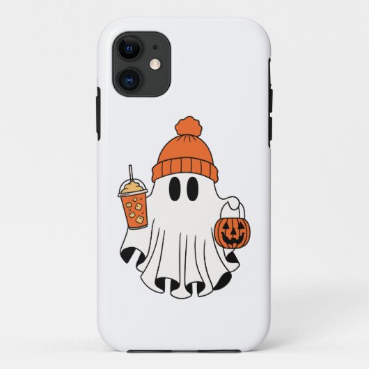 Coques Case-Mate iPhone Festif Fantôme avec panier Citrouille et latte gla (Dos)