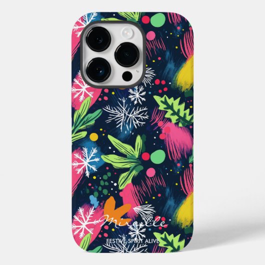 Coques Case-Mate iPhone Festif personnalisé Neon Snowflakes (Verso)