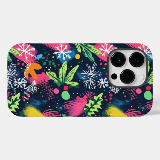 Coques Case-Mate iPhone Festif personnalisé Neon Snowflakes (Verso (horizontal))