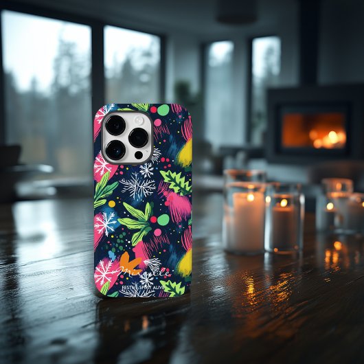 Coques Case-Mate iPhone Festif personnalisé Neon Snowflakes