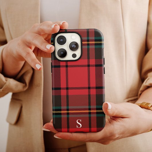 Coques Case-Mate iPhone Festif Red Tartan Noël Monogramme