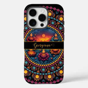 Coques iPhone 16 Pro Festival Diwali coloré personnalisé Mandala