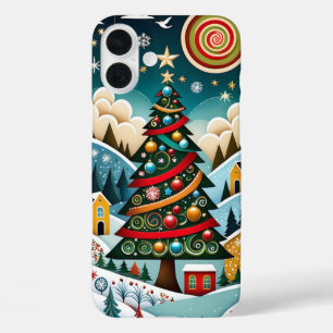 Coques iPhone 16 Plus Festive Art populaire Arbre de Noël