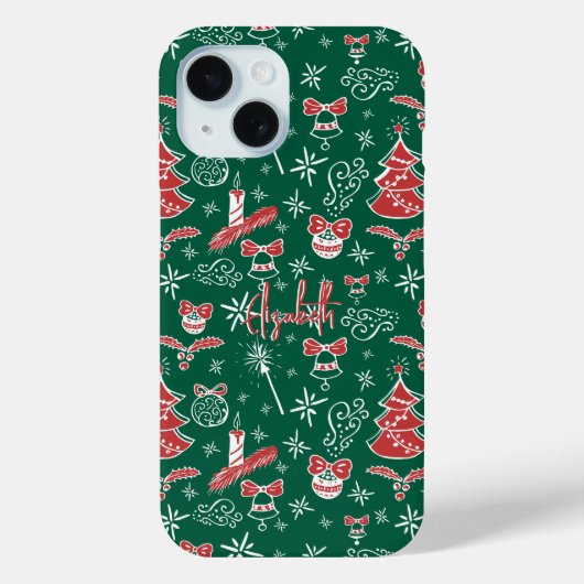 Coques Case-Mate iPhone Festive Hand Drawn Doodles Custom Name (Verso)