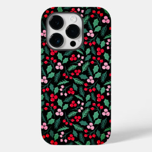 Coque Pour iPhone 14 Pro Festive Noël Berry Délice sans couture motif