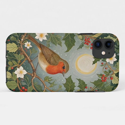 Coques Case-Mate iPhone Festive Robin et Holly (Dos (Horizontal))