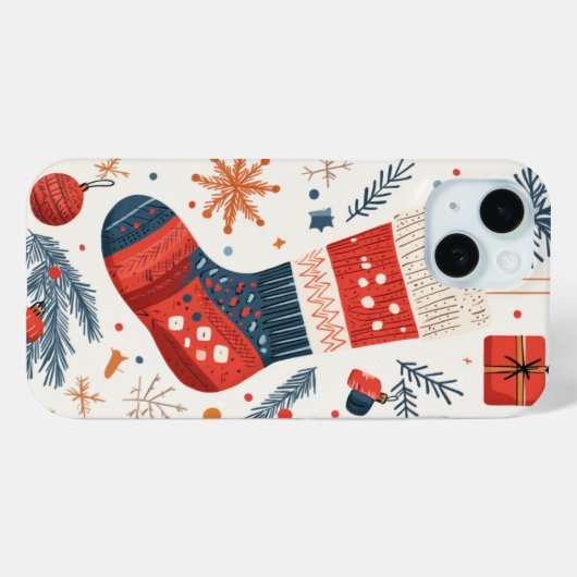 Coques Case-Mate iPhone Festive Rouge bleu Noël Stocking (Verso (horizontal))
