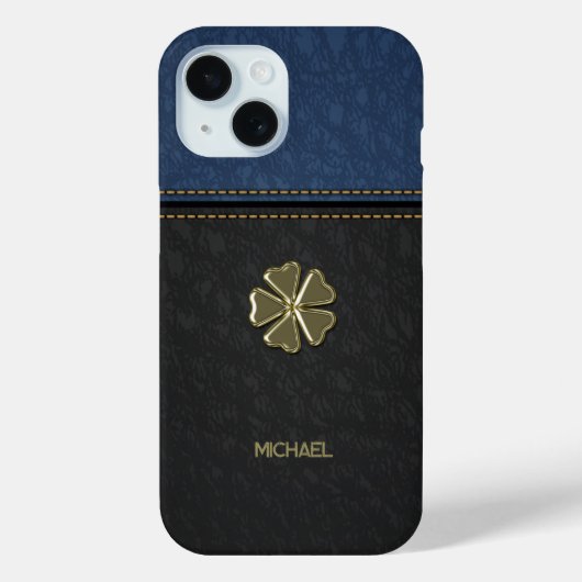 Coques Case-Mate iPhone Fête de la Saint-Patrick Shamrock, Cuir Noir Bleu (Verso)