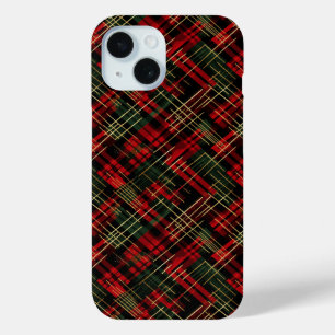 Coque Pour iPhone 15 Fêtes de Noël Rouge et Vert Plaid Or Fleur