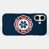 Coques Case-Mate iPhone Feu et Secourir rouge blanc et bleu (Verso (horizontal))