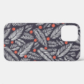 Coques Case-Mate iPhone Feuillage de Noël abstrait dessiné à la main, roug (Verso (horizontal))