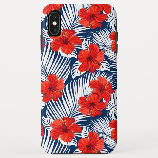 Coques Case-Mate iPhone Feuillage Tropical Avec Fleur D'Hibiscus Rouge (Dos)