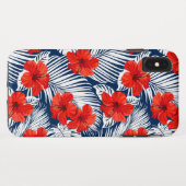 Coques Case-Mate iPhone Feuillage Tropical Avec Fleur D'Hibiscus Rouge (Dos (Horizontal))