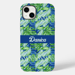 Coque Pour iPhone 14 Plus Feuillage tropical en vert et bleu