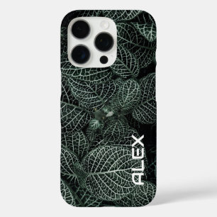 Coques iPhone 16 Pro Feuillage varié - Feuilles vert foncé avec blanc