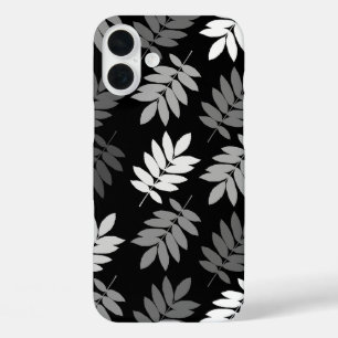 Coques iPhone 16 Plus Feuille aînée grand motif noir blanc gris