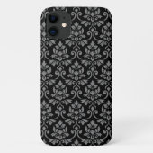 Coques Case-Mate iPhone Feuille Damask Gris sur noir (Dos)