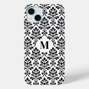 Coque iPhone 15 Mini Feuille Damask Motif noir (personnalisé)