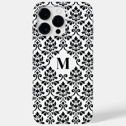 Coques Case-Mate iPhone Feuille Damask Motif noir (personnalisé) (Verso)