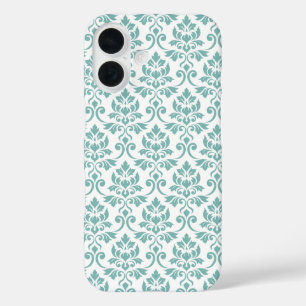 Coques iPhone 16 Feuille Damask Motif Turquoise