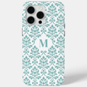 Coque iPhone 15 Pro Max Feuille Damask Motif Turquoise (personnalisé)