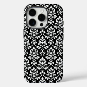 Coques iPhone 16 Pro Feuille Damask Patte blanc sur noir