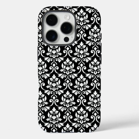 Coques Case-Mate iPhone Feuille Damask Patte blanc sur noir (Verso)