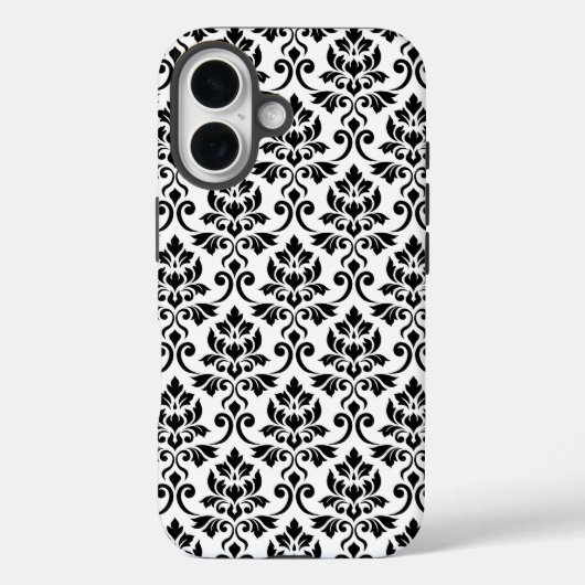 Coques Case-Mate iPhone Feuille Damask Patte noir sur blanc (Verso)