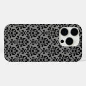 Coques Case-Mate iPhone Feuille Damask Patte noir sur gris (Verso (horizontal))