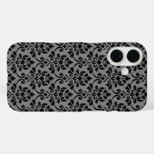Coques Case-Mate iPhone Feuille Damask Patte noir sur gris (Verso (horizontal))
