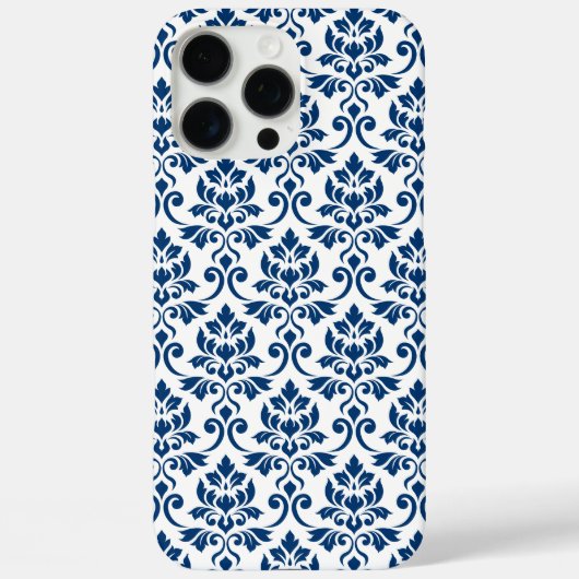 Coques Case-Mate iPhone Feuille Damask Pattern bleu foncé sur blanc (Verso)