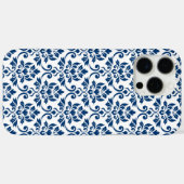 Coques Case-Mate iPhone Feuille Damask Pattern bleu foncé sur blanc (Verso (horizontal))