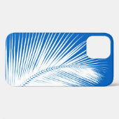 Coques Case-Mate iPhone Feuille de palme - blanc sur bleu cobalt (Verso (horizontal))
