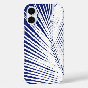 iPhone 16 Plus Case Feuille de palme - bleu marine et blanc