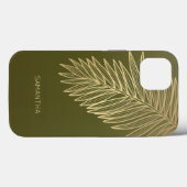 Coques Case-Mate iPhone Feuille de palme d'or tropicale, Votre nom, Vert o (Verso (horizontal))