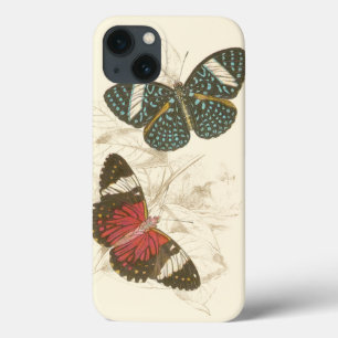 iPhone 13 Case Feuille de sépia avec les papillons colorés