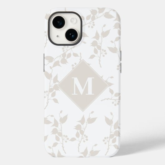 Coques Case-Mate iPhone Feuille décorative Botanique Beige Monogramme (Verso)