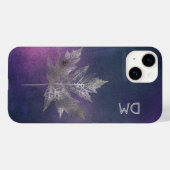 Coques Case-Mate iPhone Feuille d'érable en argent sur un monogramme rose  (Verso (horizontal))