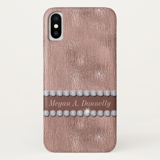 Coques Case-Mate iPhone Feuille d'or et diamants roses texturisés (Dos)