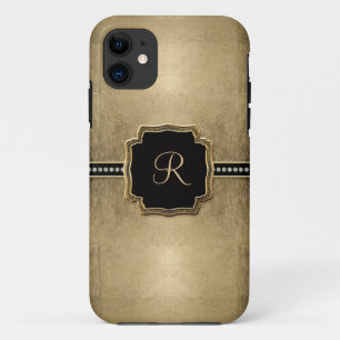 Coque iPhone 11 Feuille d'or Fleur de Lis Faux Bijou Vintage