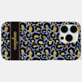 Coques Case-Mate iPhone Feuille d'Or sur Imprimé Léopard Bleu Monogrammé (Verso (horizontal))