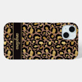 Coques Case-Mate iPhone Feuille d'Or sur Imprimé Léopard Brun Monogrammé (Verso (horizontal))